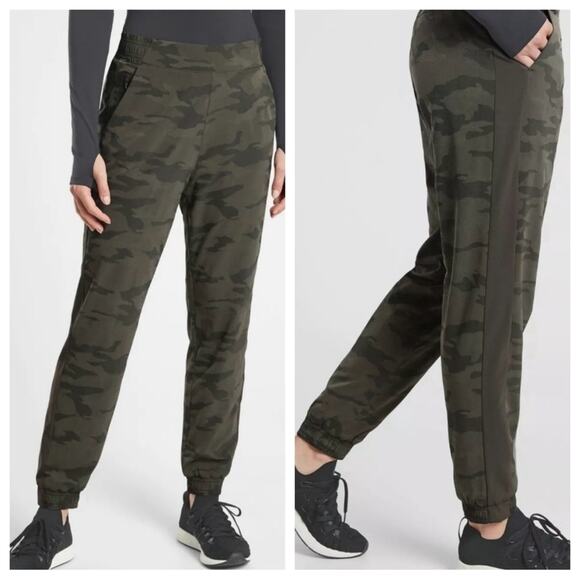 Athleta | Women’s Brooklyn Textured Lined Jogger Green Olive Camo Lux Pant 8 - Picture 1 of 13